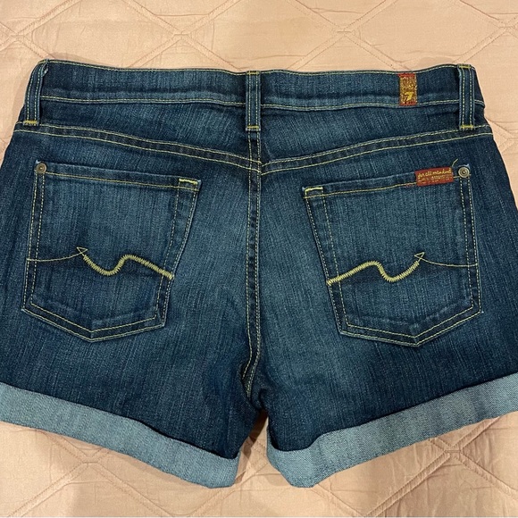7 Seven For All Mankind dark denim roll up shorts with button fly, size 28. - Picture 2 of 4
